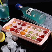 Пластикова форма для льоду з кришкою, фігурна, Зірка, серце, трикутник, 21 комірка (рожевий)