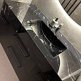 Стільниця 1200х550 товщиною 20мм з капіносом 150мм по трьом сторонам колір імітації чорного мармуру з суцільнолитою чашею Тіфані, фото 2