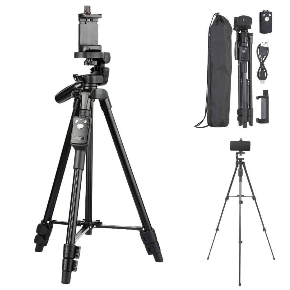 Регульований штатив трипод Yunteng VCT5208 для фото та відеозйомки з пультом ДК та чохлом портативний, фото 1