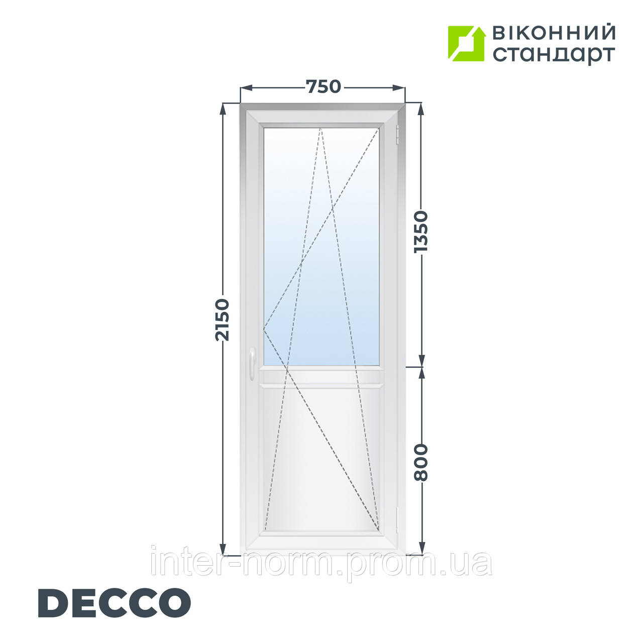 Дверь балконная Decco 71, белая, 750х2150 мм от производителя Оконный Стандарт - фото 1 - id-p1904568472