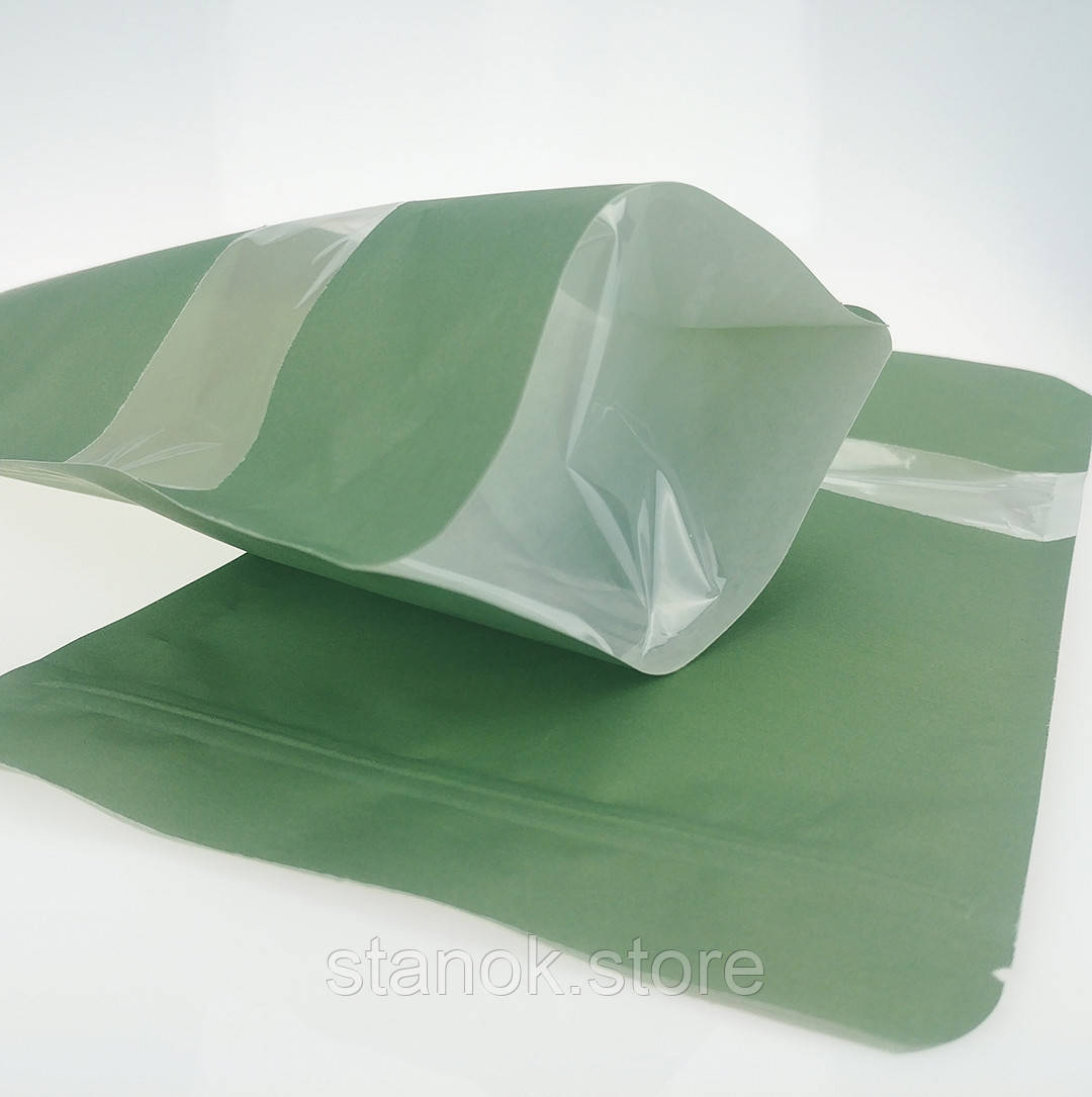 Дой-пак 140х240 КРАФТ Сосна + Вікно (250г) СУ zip-замок, фото 1