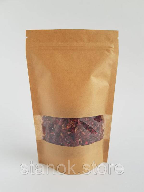 Дой-пак 130x200х32 КРАФТ + Вікно (150г) zip-замок, фото 1