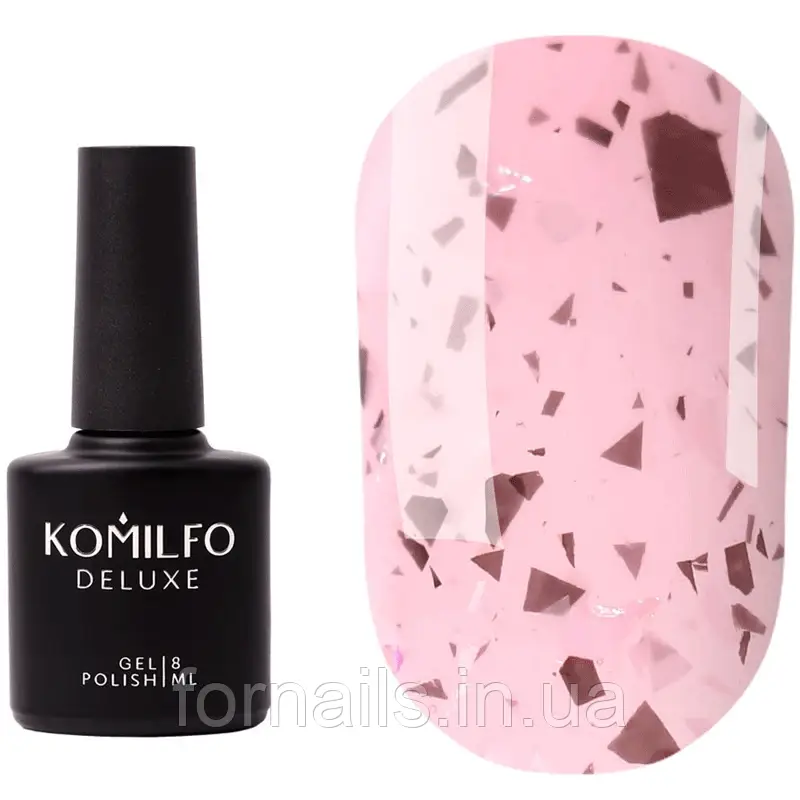 Komilfo Glassy Base GB007 (персиково-рожевий з пластівцями), 8 мл