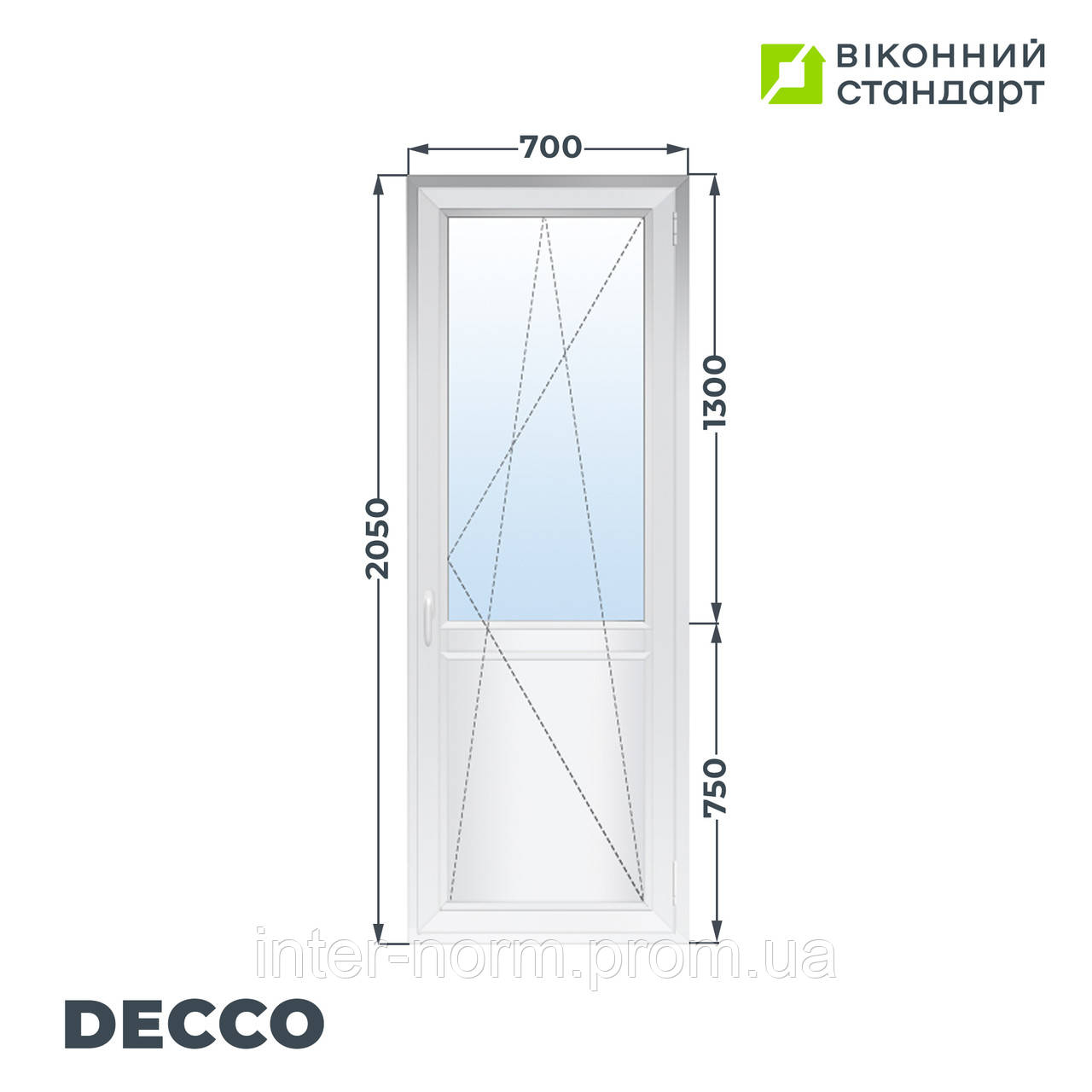 Дверь балконная Decco 62, белая, 700х2050 мм от производителя Оконный Стандарт - фото 1 - id-p1904581782