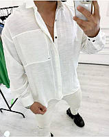 Стильна чоловіча сорочка однотонна оверсайз із льону (Розміри S), Біла
