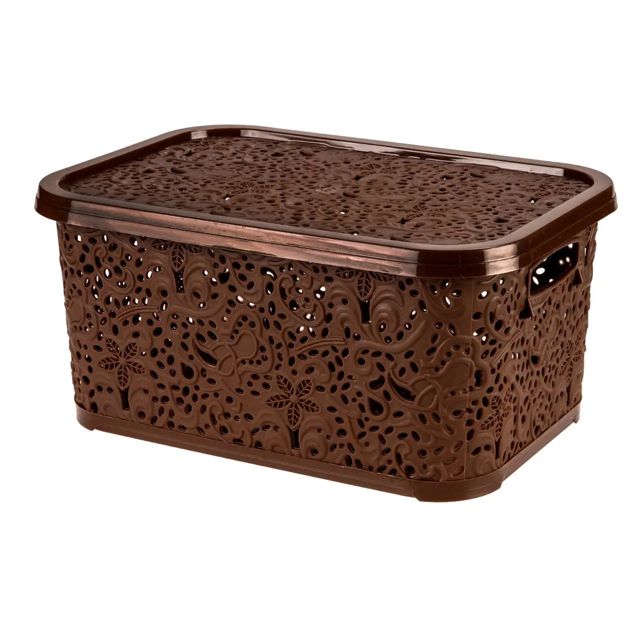 Кошик з кришкою "Ажур" 22л 43,5*31*20,5см коричневий, фото 1