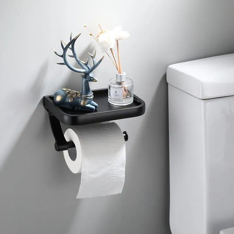 Тримач для туалетного паперу з підставкою для декорації, телефону Чорний/Сатин Матовий MVM Ecoco