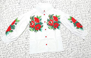 Опт Вишиванка-блузка з довгим рукавом і сублімацією для дівчаток  р. 116-134 маки