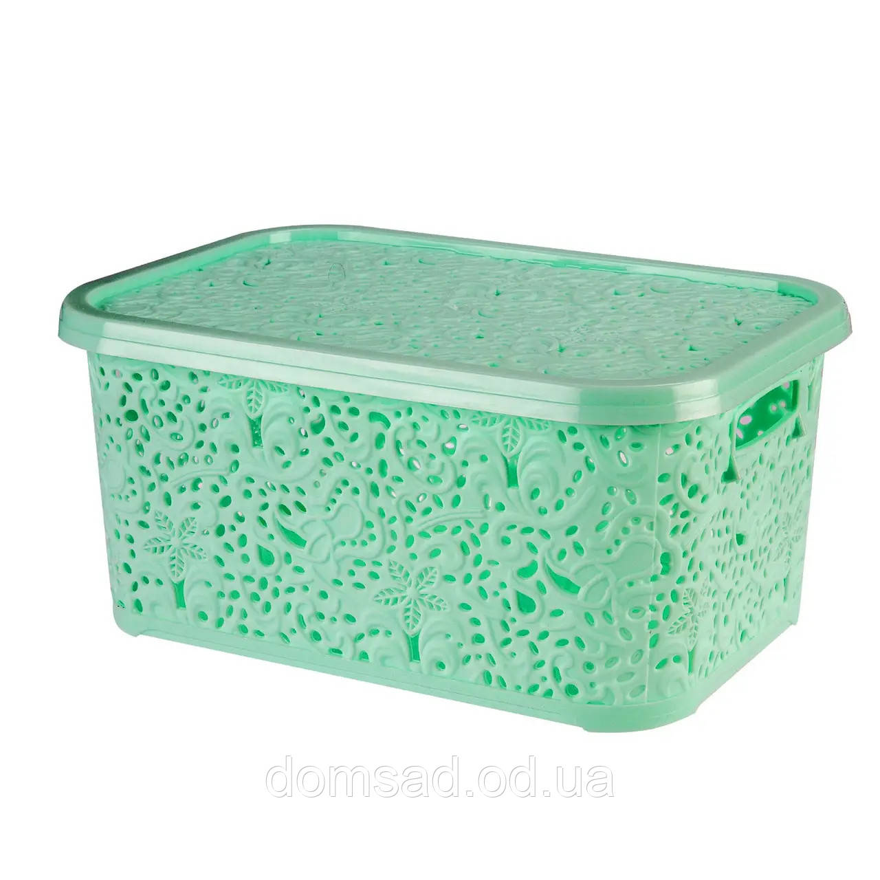 Кошик із кришкою "Ажур" 22л 43,5*31*20,5см м'ята