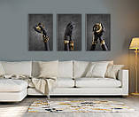 Стильна модульна чорно-золота картина із трьох частин Жіночі Руки із золотими прикрасами, фото 3