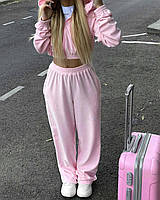Женский велюровый костюм спортивный Барби розовый на молнии