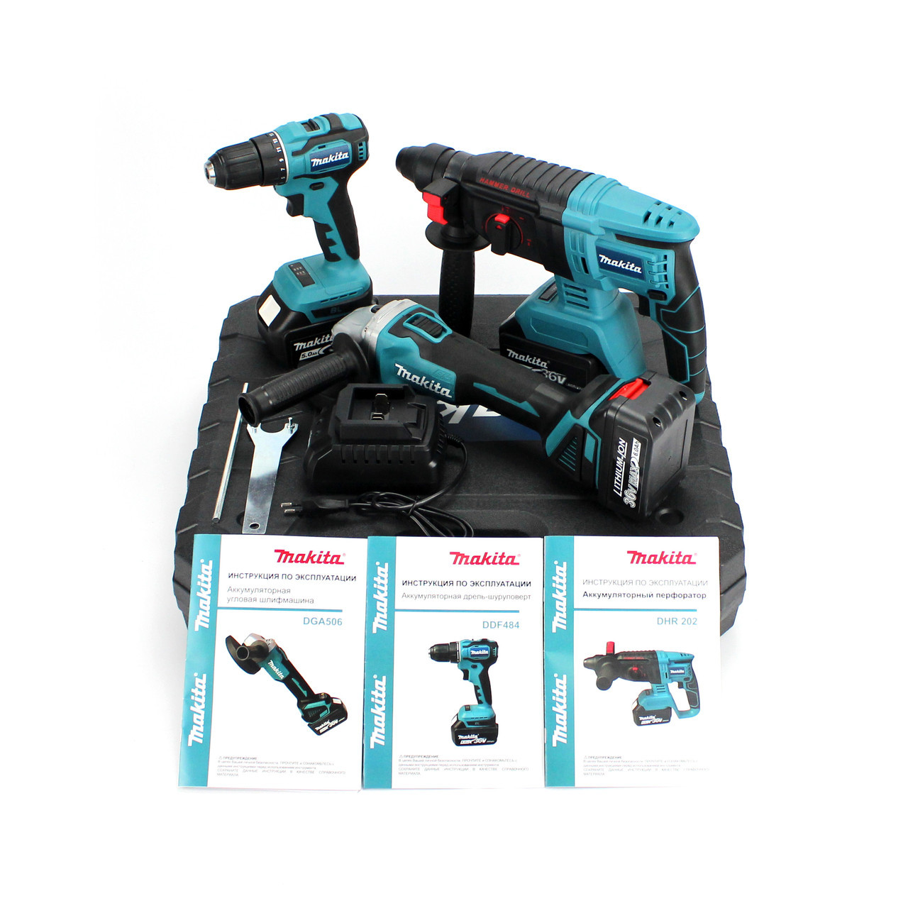 Набір 3 в 1 36V 5Ah АКБ Перфоратор Makita DHR202+Шуруповерт Makita DDF484+УШМ Makita DGA506