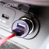 Автомобільний зарядний пристрій Aspor A918 metal блочок (2USB/3.4A) LED- чорний, фото 3