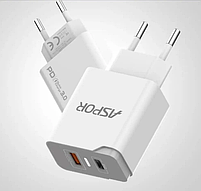 Мережевий зарядний пристрій Aspor A826 PD + QC Fast Charger- білий, фото 2