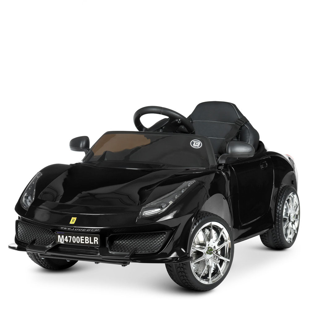 Спортивний дитячий електромобіль Ferrari зі шкіряними сидіннями на 4 мотори Bambi M 4700EBLRS-2 Чорний