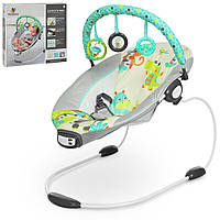 Дитячий шезлонг-гойдалка Bambi 6313, сіро-зелений, вібро, музика, 2 полож. люльки