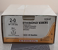 Хирургическая нить Ethicon Этибонд Эксель (Ethibond Excel) 2/0, длина 75 см, 2 кол. иглы 17 мм, 10X42