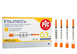 Шприц інсуліновий 0,3мл, з інтегральною голкою 31G (0,25x8мм) Insumed PIC INSUMED U-100 (30 шт)
