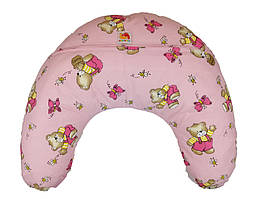 Подушка для годування немовлят, кульки пінополістиролу, ведмедики на рожевому Лежебока