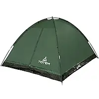 Походная однослойная палатка зеленая трехместная Totem Summer 3 Летняя туристическая палатка Полевая палатка