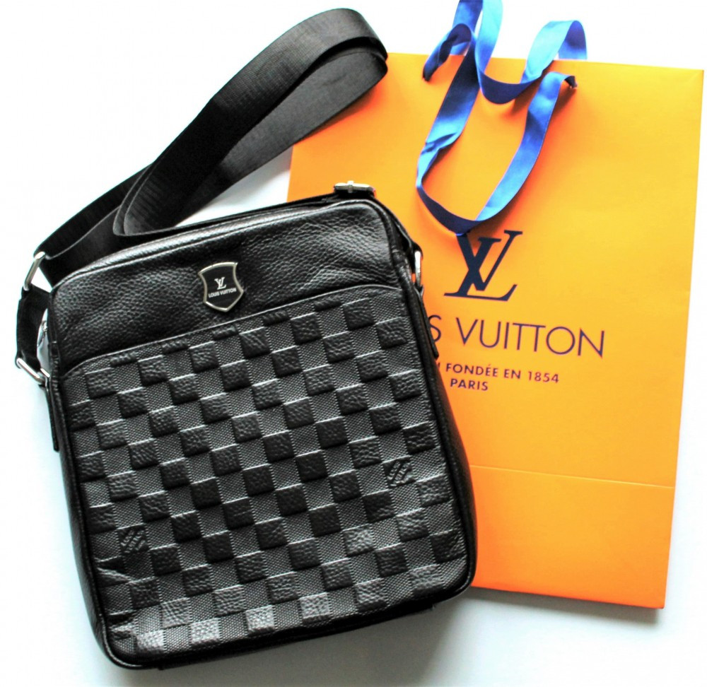 Чоловіча шкіряна сумка месенджер Louis Vuitton black