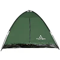 Туристическая палатка однослойная зеленая Totem Summer 4 Походная летняя палатка темно зеленая Тотем