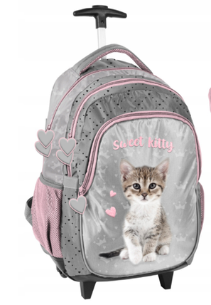 Рюкзак портфель шкільний на колесах з ручкою Paso Котик, фото 3