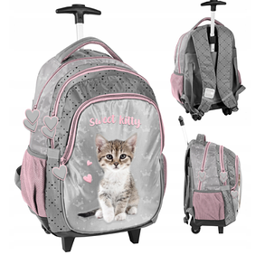 Рюкзак портфель шкільний на колесах з ручкою Paso Котик, фото 1