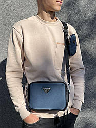 Чоловіча сумка Прада синя Prada Re-Nylon and Saffiano leather bag Blue