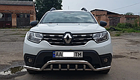 Защита переднего бампера  (двойная нержавеющая труба - двойной ус) Renault Duster (18+)