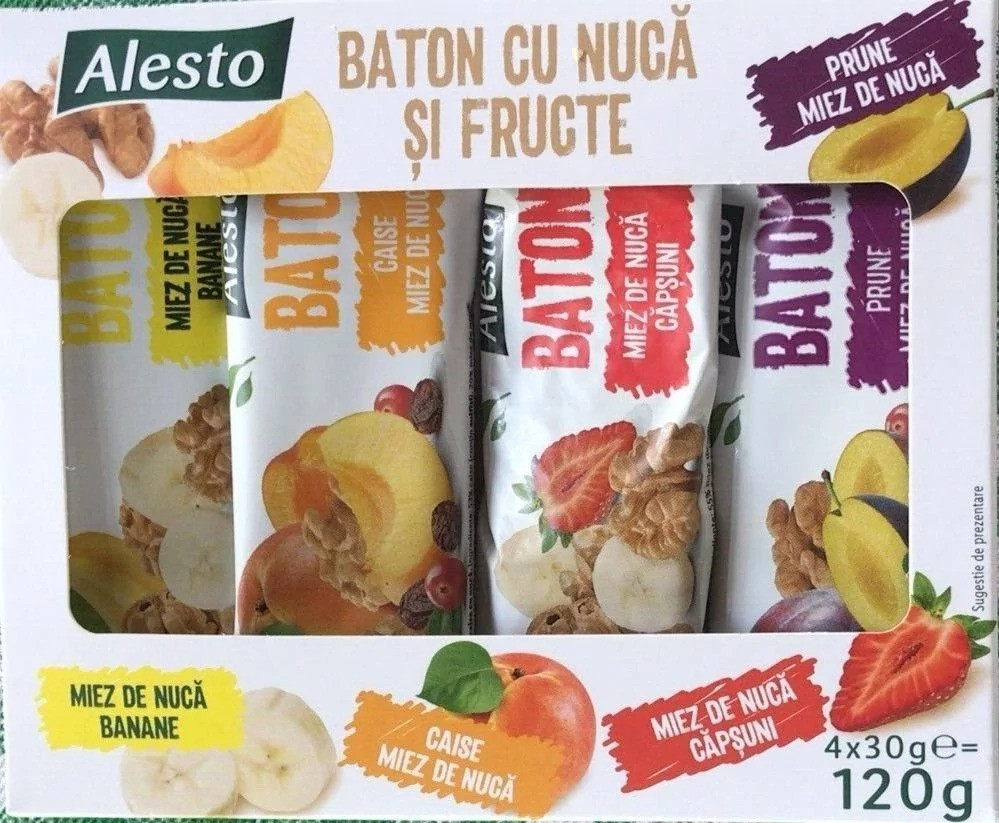 Злакові батончики Alesto Baton з горіхами та фруктами 4х30г 120г