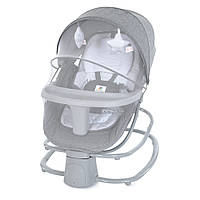 Заколисуючий центр шезлонг 8112 для новонароджених, 4в1, APP, пульт, USB, таймер, москіт. сітка, столик, музика, льон, темно-сірий