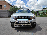 Защита переднего бампера - Кенгурятник Renault Duster (09+) с логотипом и грилем