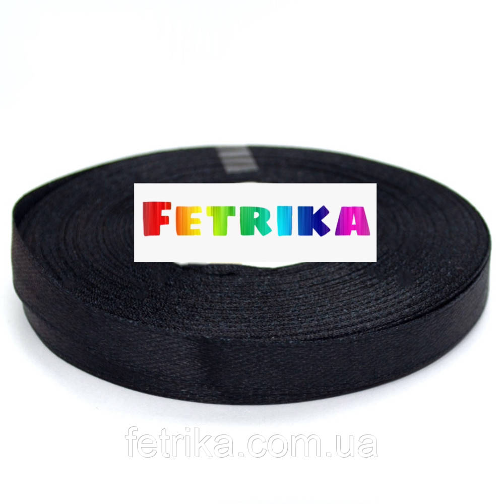 Стрічка атласна однотонна чорна 0,9 см, фото 1