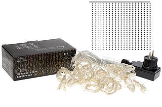 Гірлянда штора LED 3×2.5 м, 525 ламп, тепле біле світло з ефектом миготіння, прозорий провід