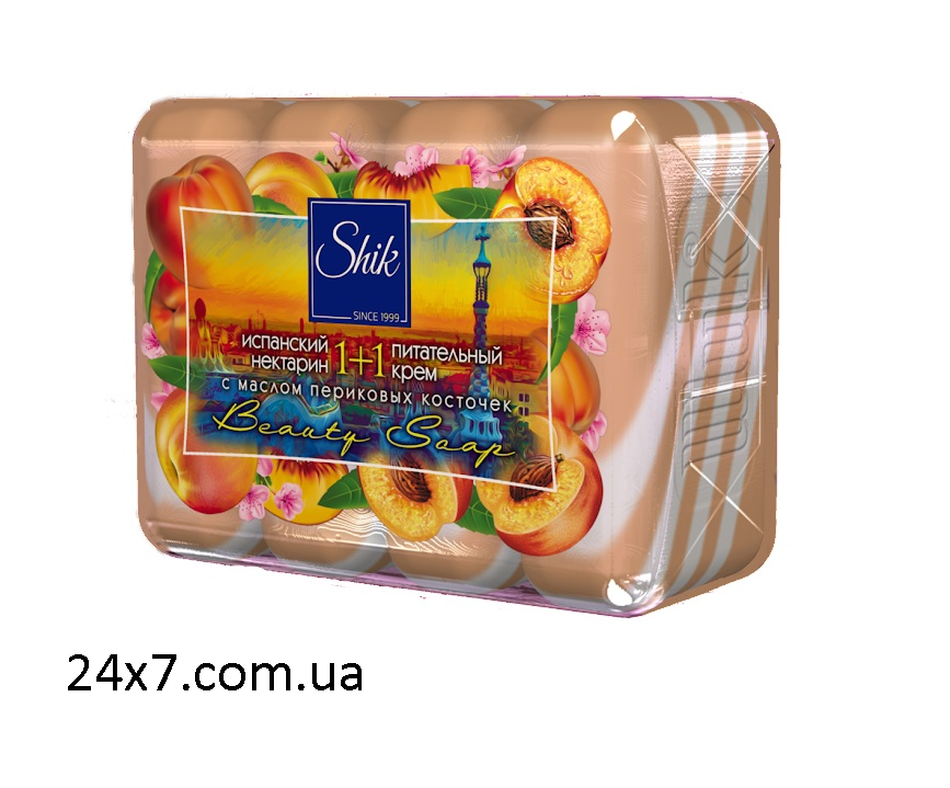 Крем-мило туалетне Shik 1+1 Beauty Іспанський нектарин та поживний крем 4 х 90 г, фото 1