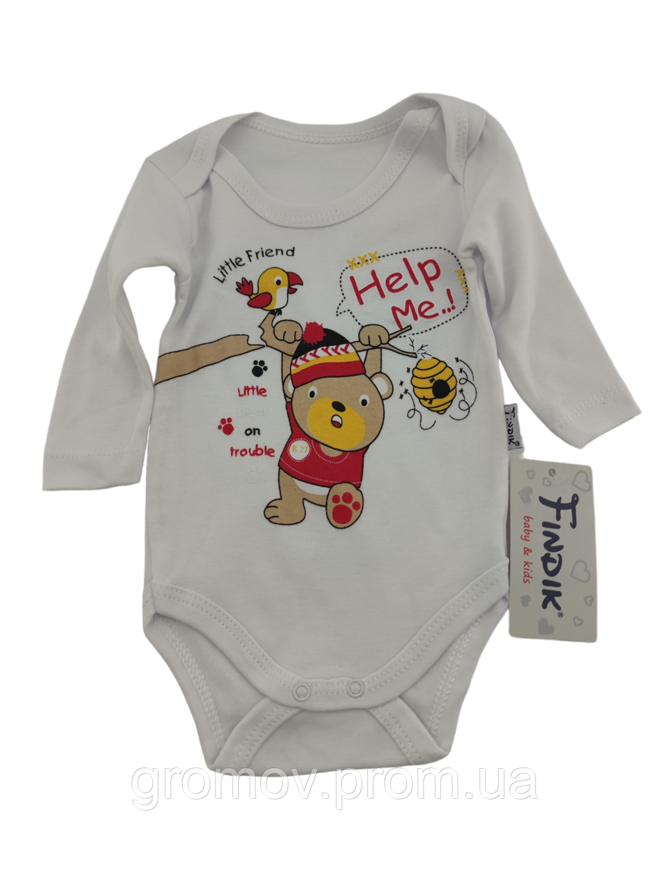 Боді 3, 6, 9, 12, 18 місяців Туреччина трикотажний для новонародженого на хлопчика білий (КДН222), фото 1