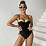 Купальник жіночий монокіні бандо чорний на кісточках із твердою чашкою S, фото 2