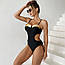 Купальник жіночий монокіні бандо чорний на кісточках із твердою чашкою S, фото 4