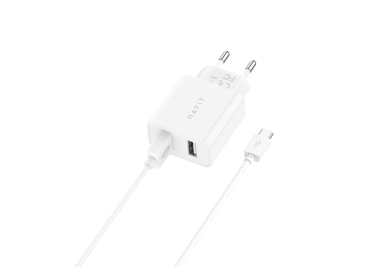 Зарядний пристрій HAVIT HV-ST116 2 USB з кабелем Type-C, фото 1