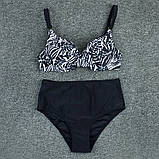 Купальник жіночий роздільний на кісточках чорний з білим M, фото 3