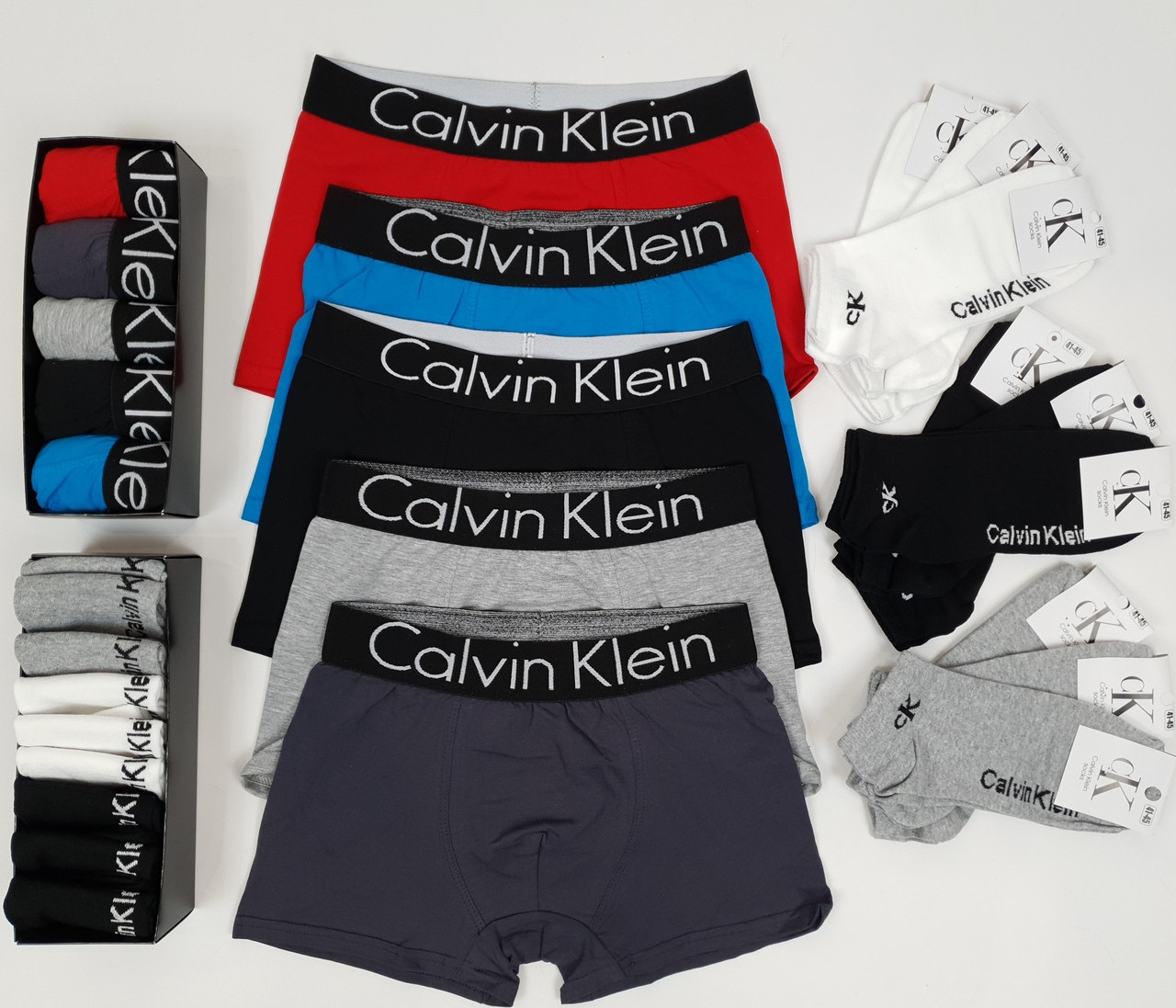 Труси шкарпетки чоловічі комплект Calvin Klein. Набір спідньої білизни боксери 5 шт. шкарпетки короткі 18 пар Кельвін Кляйн