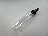 150 мл флакон ПЭТ прозрачный с черным носиком 20 мм, бутылка, пузырек пластиковый, пластмассовый Круглый