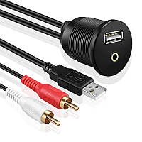 Розетка AUX USB кабель удлинитель на 2 RCA тюльпана 1м для авто магнитолы mp3 порт панель в машину аукс юсб