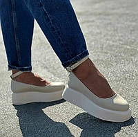 Стильные женские туфли на платформе с пряжкой натуральная кожа цвет бежевый размер 37 (24 см) (49703)