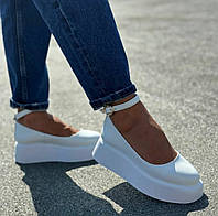 Стильні жіночі туфлі на платформі з пряжкою натуральна шкіра колір білий розмір 37 (24 см) (49701)