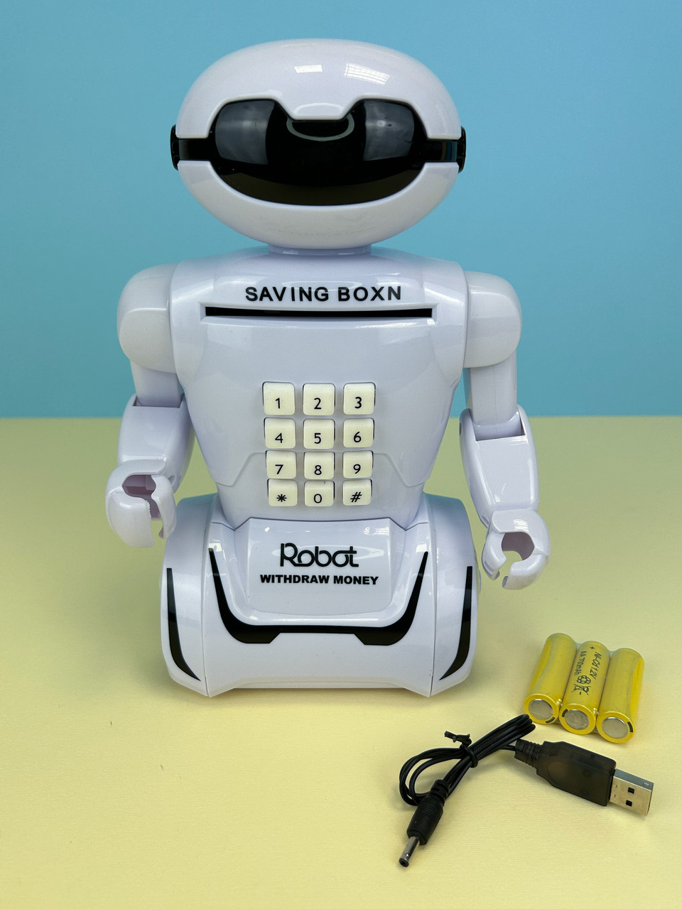 Електронна скарбничка робот з кодовим замком Robot Piggy Bank зі світильником, білий
