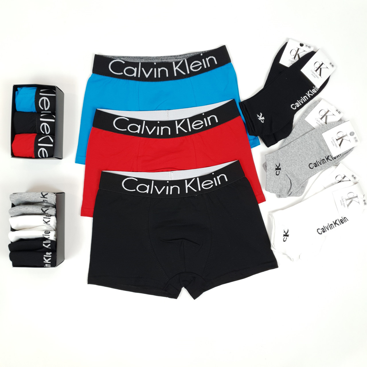 Подарунковий Набір Шкарпеток та Трусів 3шт та шкарпетки 6 пар Calvin Klein. Спідня білизна боксери та шкарпетки Кельвін Кляйн