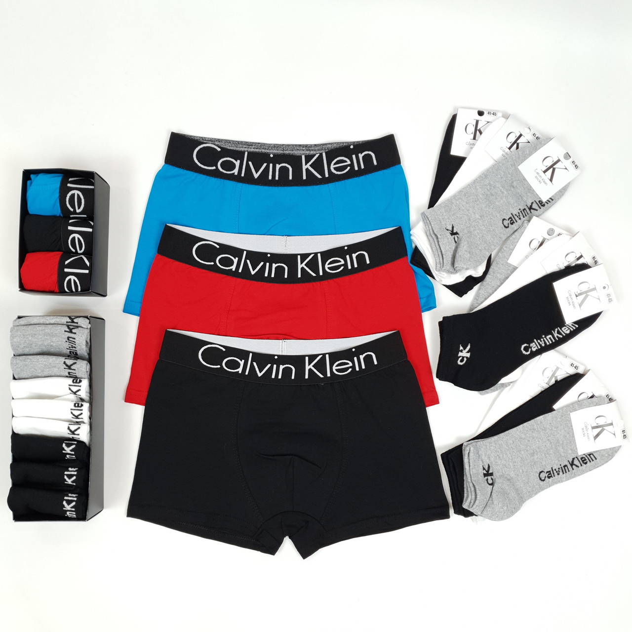 Труси чоловічі та підліткові 3 шт. Calvin Klein. Шкарпетки бренд 9 пар Кельвін Кляйн. Набір спідньої білизни та шкарпеток