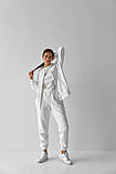 Спортивний жіночий костюм бомбер і джогери демісезонний білого кольору M, фото 3